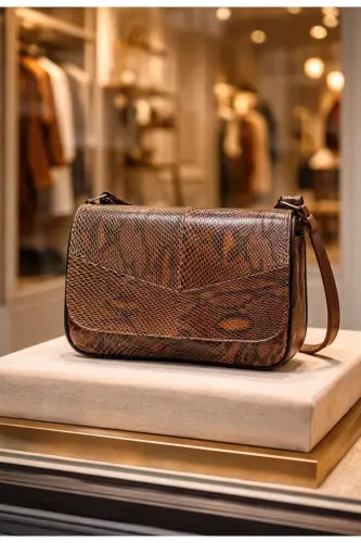 HAKİKİ DERİ ÖZEL ÜRETİM KADIN ÇANTA (25CM X 20CM)-Kahverengi Krokan - ATTER (1)