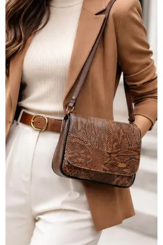 HAKİKİ DERİ ÖZEL ÜRETİM KADIN ÇANTA (25CM X 20CM)-Kahverengi Krokan - 1