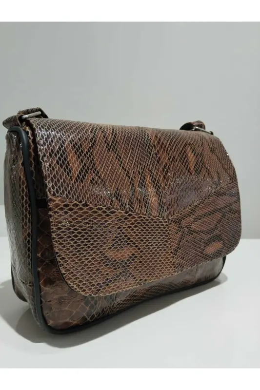 HAKİKİ DERİ ÖZEL ÜRETİM KADIN ÇANTA (25CM X 20CM)-Kahverengi Krokan - 3