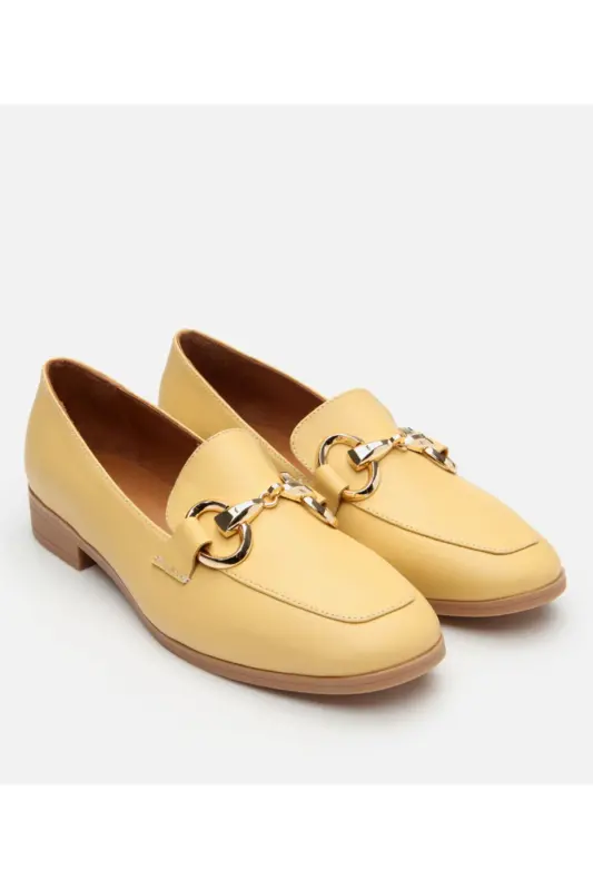 Hakiki Deri Sarı Kadın Tokalı Loafer - 2