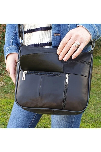 Hakiki Deri Siyah Çapraz Askılı Çanta-siyah - Modazone (1)