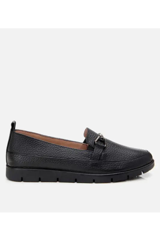 Kadın Deri Siyah Tokalı Loafer - SİYAH-BLACK - HOTIÇ