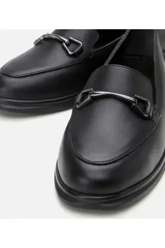 Hakiki Deri Siyah Kadın Tokalı Loafer-SİYAH - 7