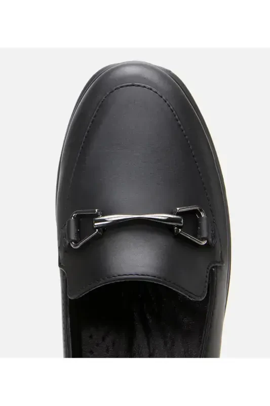 Hakiki Deri Siyah Kadın Tokalı Loafer-SİYAH - 10