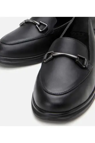 Kadın Deri Siyah Tokalı Günlük Loafer - SİYAH-BLACK - 3