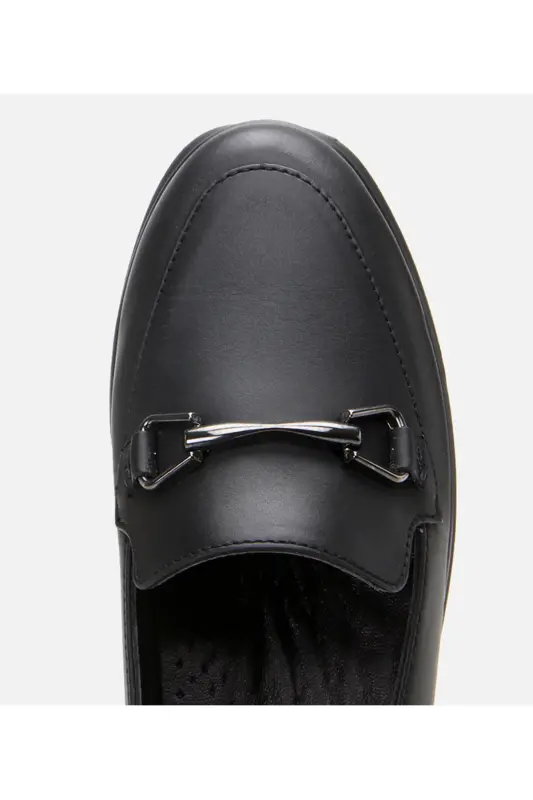 Kadın Deri Siyah Tokalı Günlük Loafer - SİYAH-BLACK - 4