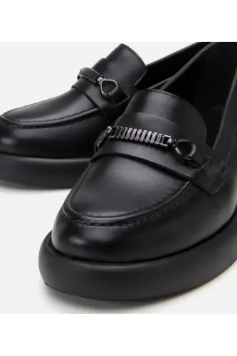 Hakiki Deri Siyah Kadın Tokalı Loafer - SİYAH-BLACK - 4