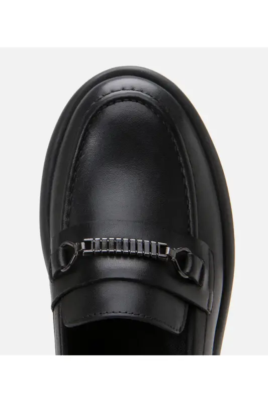 Hakiki Deri Siyah Kadın Tokalı Loafer - SİYAH-BLACK - 5