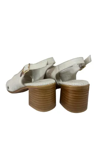 Hakiki Deri Topuklu Kadın KREM Sandalet 6,5 cm. -Krem - 5