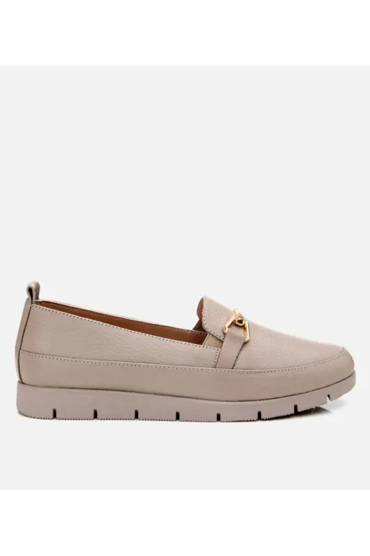 Kadın Deri Vizon Tokalı Loafer - VİZON-TAUPE - 1