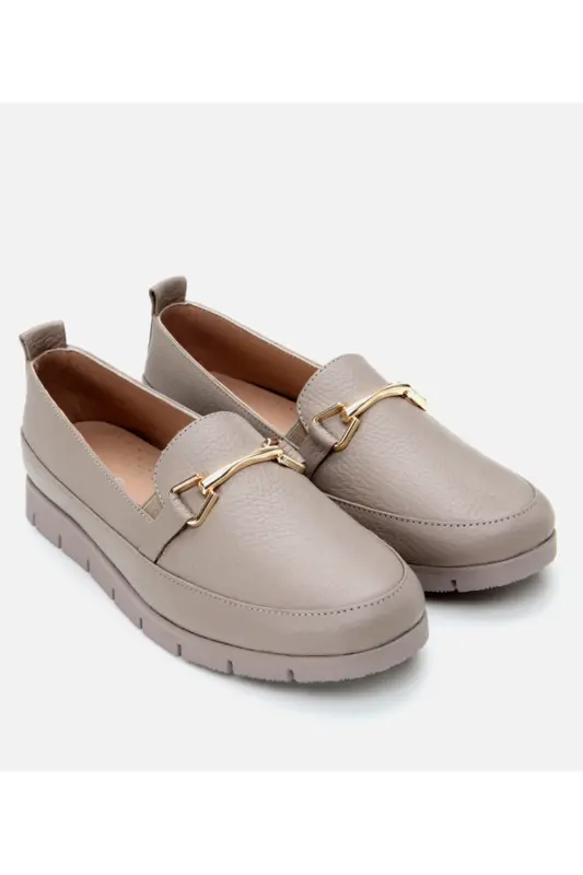 Kadın Deri Vizon Tokalı Loafer - VİZON-TAUPE - 2