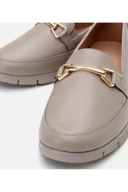 Kadın Deri Vizon Tokalı Loafer - VİZON-TAUPE - 3