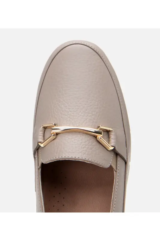 Kadın Deri Vizon Tokalı Loafer - VİZON-TAUPE - 4