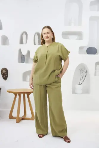 Hakim Yaka Büyük Beden Bluz Oliv - 5