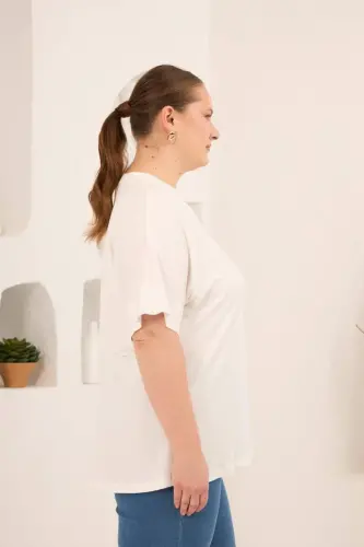 Hakim Yaka Büyük Beden Düğmeli Bluz Ekru - 3