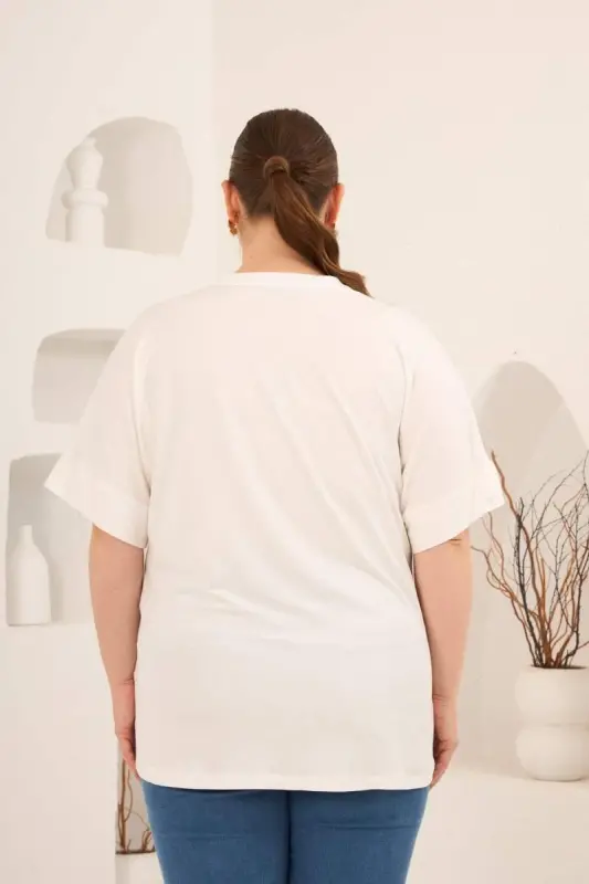 Hakim Yaka Büyük Beden Düğmeli Bluz Ekru - 4