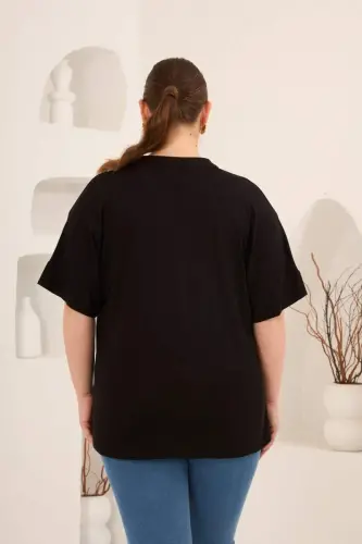 Hakim Yaka Büyük Beden Düğmeli Bluz Siyah - 5
