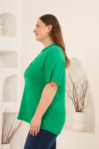 Hakim Yaka Büyük Beden Düğmeli Bluz Yeşil - 4