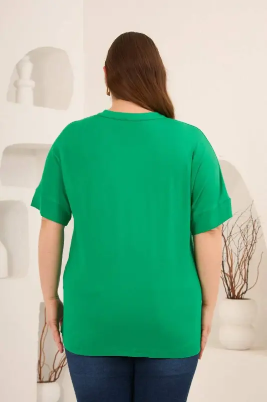 Hakim Yaka Büyük Beden Düğmeli Bluz Yeşil - 5