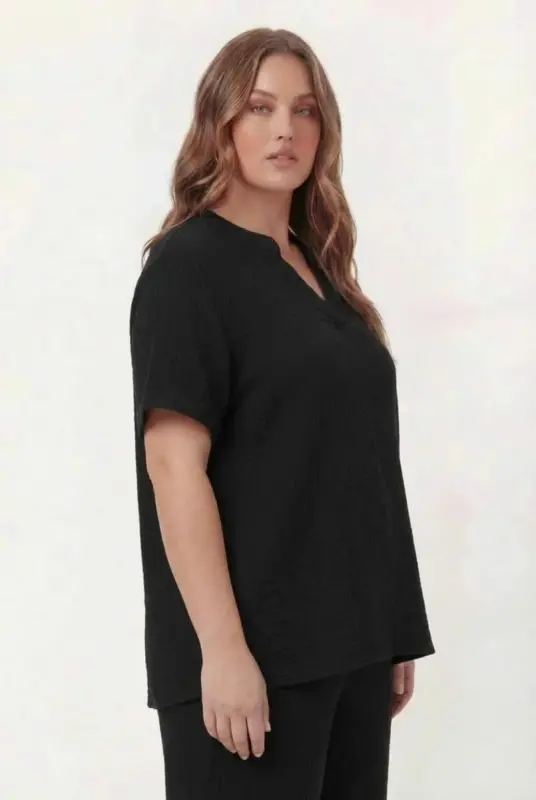 Hakim Yaka Büyük Beden Müslin Kumaş Bluz Siyah - 2