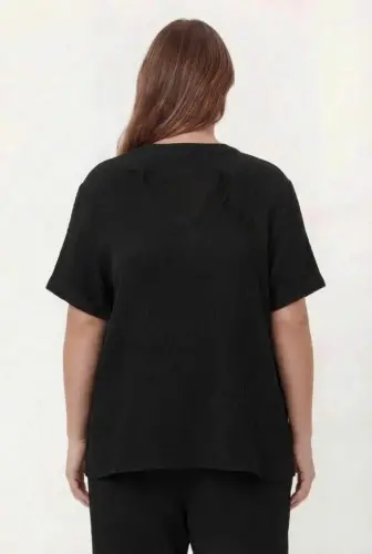 Hakim Yaka Büyük Beden Müslin Kumaş Bluz Siyah - 4