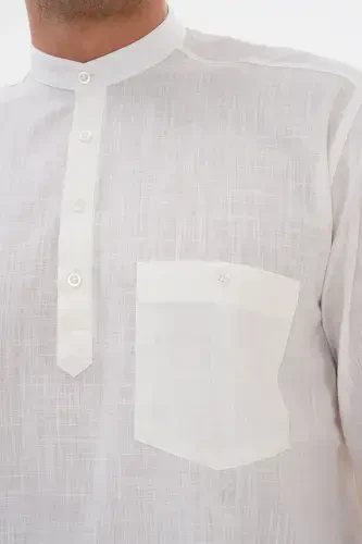 HAKİM YAKA KETEN GÖMLEK YARIM DÜĞMELİ Hac ve UMRE-AÇIK KREM - 3