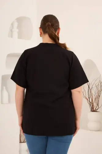 Hakim Yaka Ön Yırtmaçlı Kadın Büyük Beden Gömlek Siyah - 6