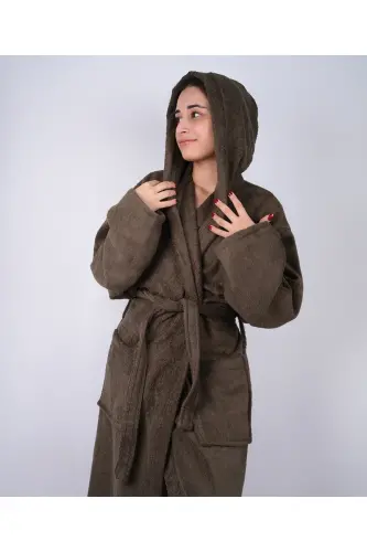 HakiYashil Rangli 100% Paxta Bukle Kapushonli Model Xalat (S-M-L-XL-2XL-3XL-4XL) Katta/Battal Razmer-Haki Yashil 