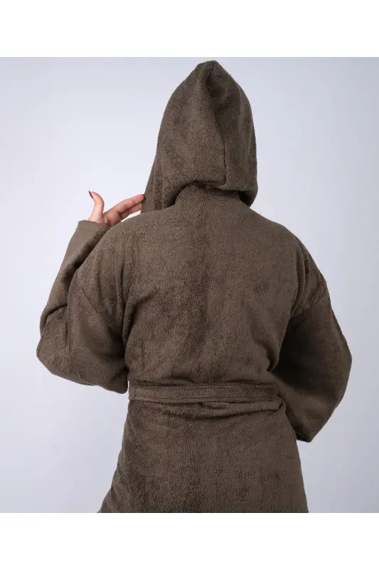 HakiYashil Rangli 100% Paxta Bukle Kapushonli Model Xalat (S-M-L-XL-2XL-3XL-4XL) Katta/Battal Razmer-Haki Yashil - 3