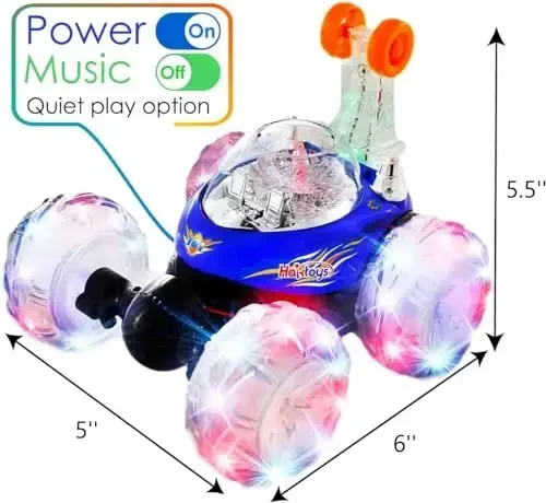 Haktoys 2-Pack Rechargeable RC Tornado Stunt Cars – Remote Control Flip Trucks with 360° Spins & Turbo Twister Action | Double-Sided Stunt Vehicles for Kids Toddlers Boys & Girls (Green & Blue) - 4