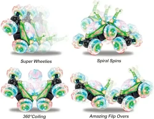 Haktoys 2-Pack Rechargeable RC Tornado Stunt Cars – Remote Control Flip Trucks with 360° Spins & Turbo Twister Action | Double-Sided Stunt Vehicles for Kids Toddlers Boys & Girls (Green & Blue) - 6