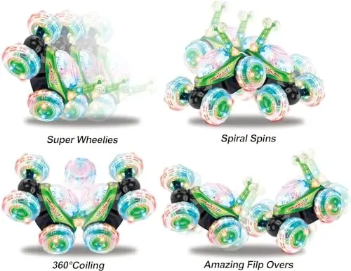 Haktoys 2-Pack Rechargeable RC Tornado Stunt Cars – Remote Control Flip Trucks with 360° Spins & Turbo Twister Action | Double-Sided Stunt Vehicles for Kids Toddlers Boys & Girls (Green & Blue) - 6