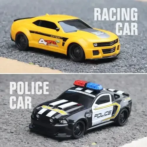 Haktoys Amazing Set of Two RC Toy Vehicles: Remote Control Police Chase Set with Police Car and Sports Car - Simultaneous Action Fun for Kids Boys Girls - 4