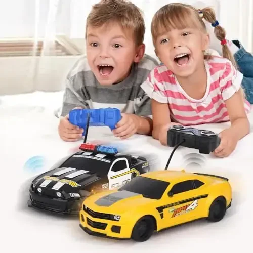 Haktoys Amazing Set of Two RC Toy Vehicles: Remote Control Police Chase Set with Police Car and Sports Car - Simultaneous Action Fun for Kids Boys Girls - 3