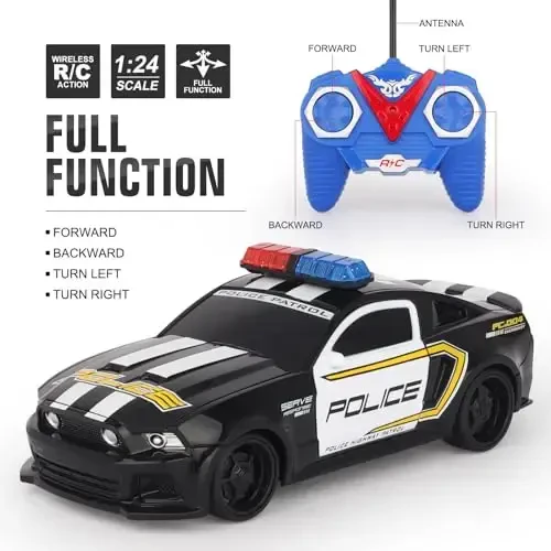 Haktoys Amazing Set of Two RC Toy Vehicles: Remote Control Police Chase Set with Police Car and Sports Car - Simultaneous Action Fun for Kids Boys Girls - 5