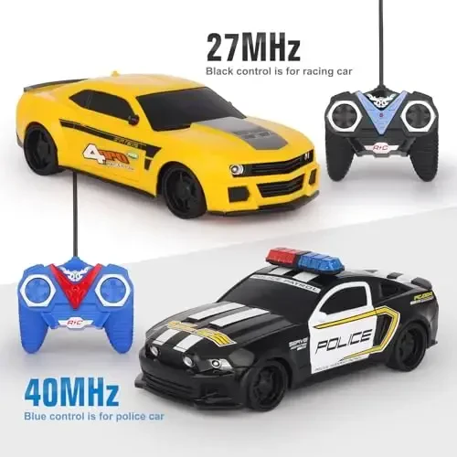 Haktoys Amazing Set of Two RC Toy Vehicles: Remote Control Police Chase Set with Police Car and Sports Car - Simultaneous Action Fun for Kids Boys Girls - 6