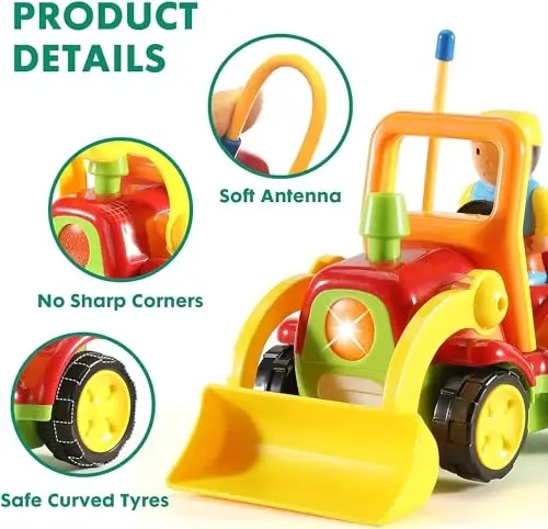 Haktoys Remote Control Bulldozer Toy for Toddlers – Easy RC Construction Tractor with Blade for Boys & Girls Ages 18 Months and Up | First Remote Control Vehicle for Kids - 4