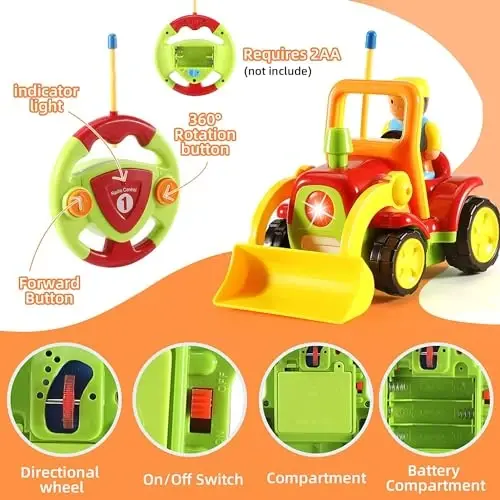 Haktoys Remote Control Bulldozer Toy for Toddlers – Easy RC Construction Tractor with Blade for Boys & Girls Ages 18 Months and Up | First Remote Control Vehicle for Kids - 3