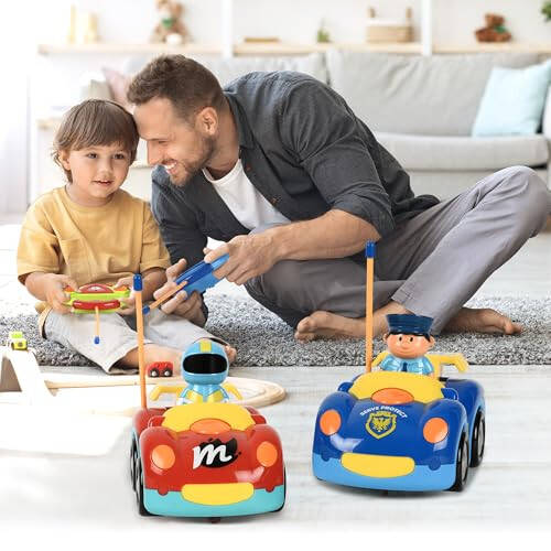 Haktoys Remote Control Cars Set of 2 Vehicles: RC Radio Control Toys for Toddlers Kids Boys and Girls - Two Pack with Different Frequencies for Simultaneous Play - 12