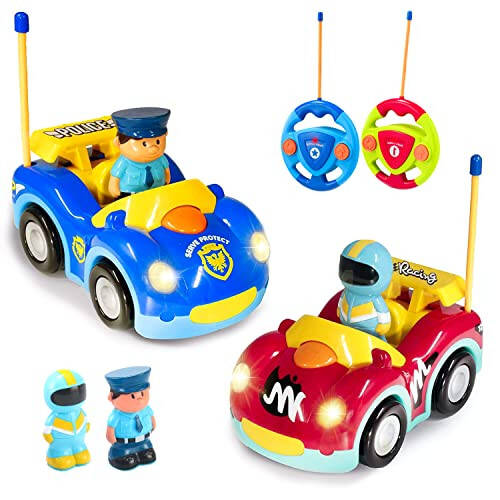 Haktoys Remote Control Cars Set of 2 Vehicles: RC Radio Control Toys for Toddlers Kids Boys and Girls - Two Pack with Different Frequencies for Simultaneous Play - 2