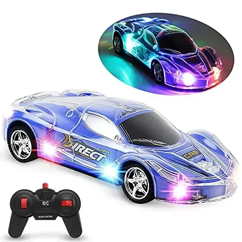 Haktoys Remote Control Sports Car: Radio Control Racing Toy Vehicle with LED Flashing Lights - Great Gift for Kids, Boys and Girls (Blue) - 1