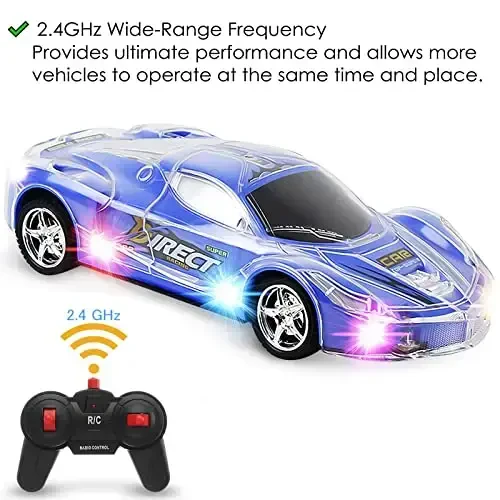 Haktoys Remote Control Sports Car: Radio Control Racing Toy Vehicle with LED Flashing Lights - Great Gift for Kids, Boys and Girls (Blue) - 3