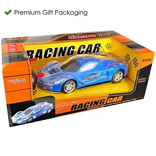 Haktoys Remote Control Sports Car: Radio Control Racing Toy Vehicle with LED Flashing Lights - Great Gift for Kids, Boys and Girls (Blue) - 5