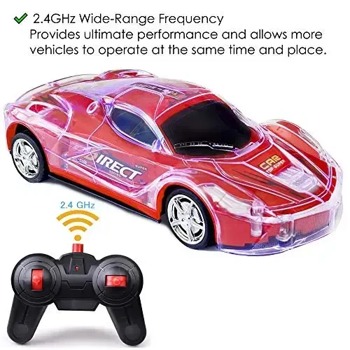 Haktoys Remote Control Sports Car: Radio Control Racing Toy Vehicle with LED Flashing Lights - Great Gift for Kids, Boys and Girls (Red) - 3
