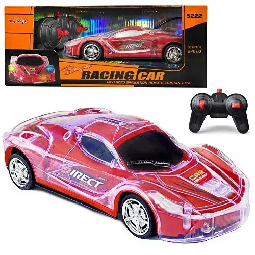 Haktoys Remote Control Sports Car: Radio Control Racing Toy Vehicle with LED Flashing Lights - Great Gift for Kids, Boys and Girls (Red) - 5