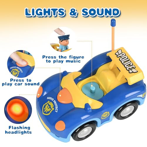Remote Control Cartoon Police and Racing Cars: RC Toys for Toddlers Kids Boys and Girls - Set of 2 Vehicles for Simultaneous Play - 13