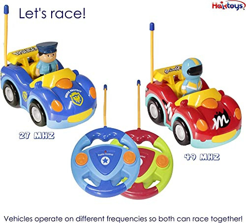 Remote Control Cartoon Police and Racing Cars: RC Toys for Toddlers Kids Boys and Girls - Set of 2 Vehicles for Simultaneous Play - 18