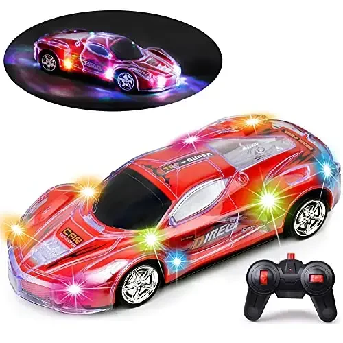 Haktoys Remote Control Sports Car: Radio Control Racing Toy Vehicle with LED Flashing Lights - Great Gift for Kids, Boys and Girls (Red) - HAKTOYS