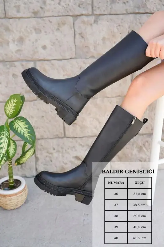 Halaf Knee-High Long Zipper Boots Zipper9356boots9 - black - OLVERA