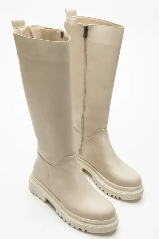 Halaf Knee High Long Zippered Beige Women's Boot-BEIGE - 7